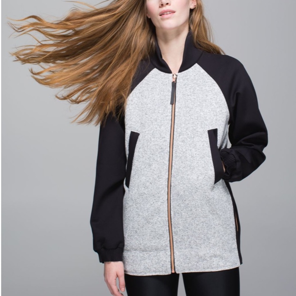 Lululemon Both Ways Reversible Bomber Jacket Heathered White/Black